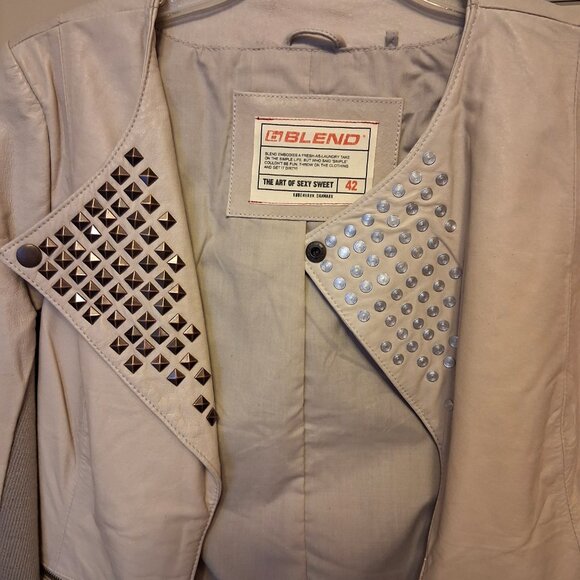 NWOT BLEND Women's Cream 100% Genuine Leather Jackets Fall Winter Outerwear 12 - Picture 6 of 7